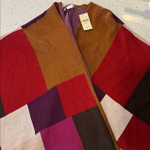 Coldwater Creek Burgundy and Brown Colorblock Ruana